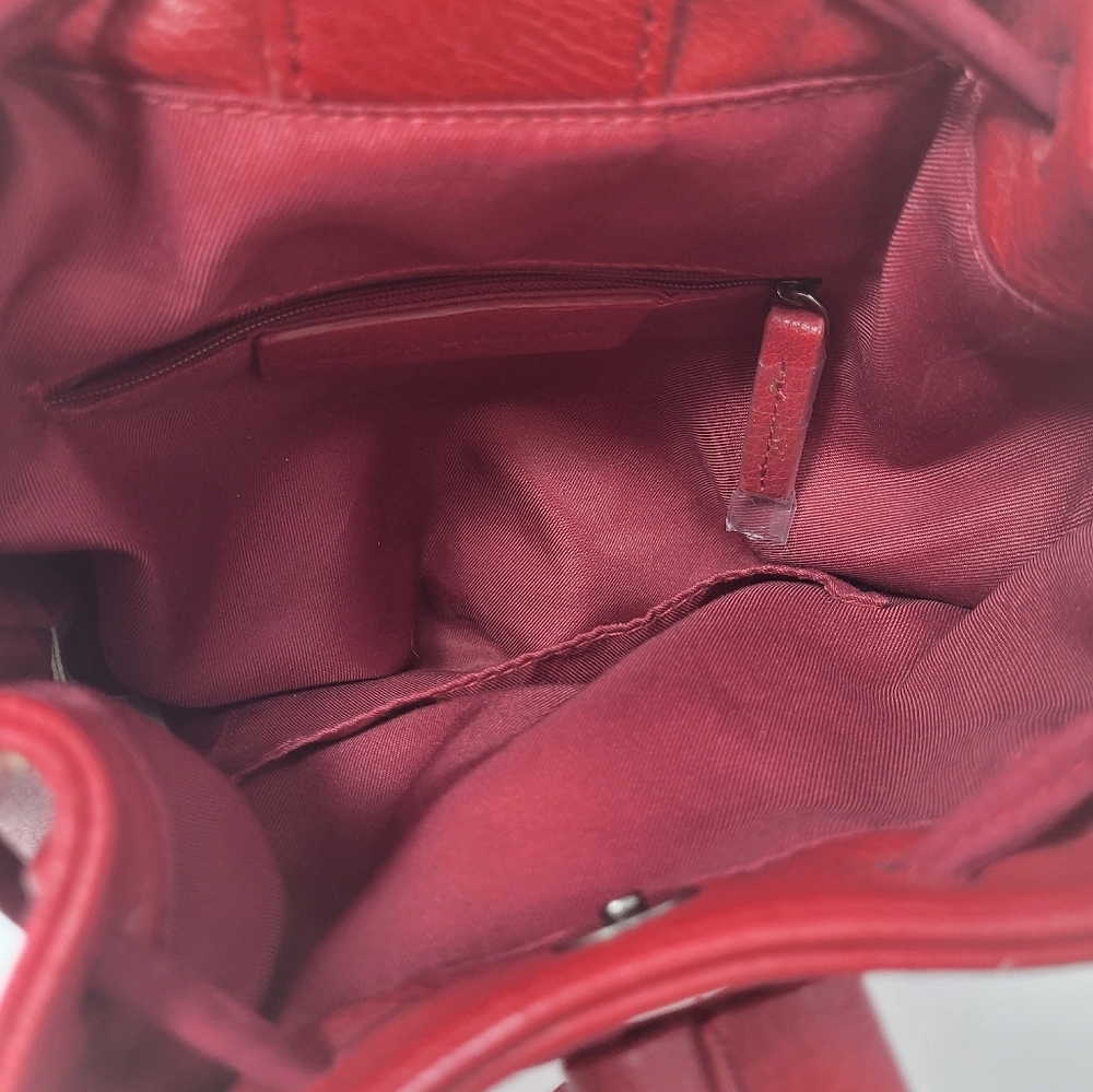 Lucky Brand Crossbody Bucket Bag Tassel Braided Red Faux Leather - Picture 6 of 11